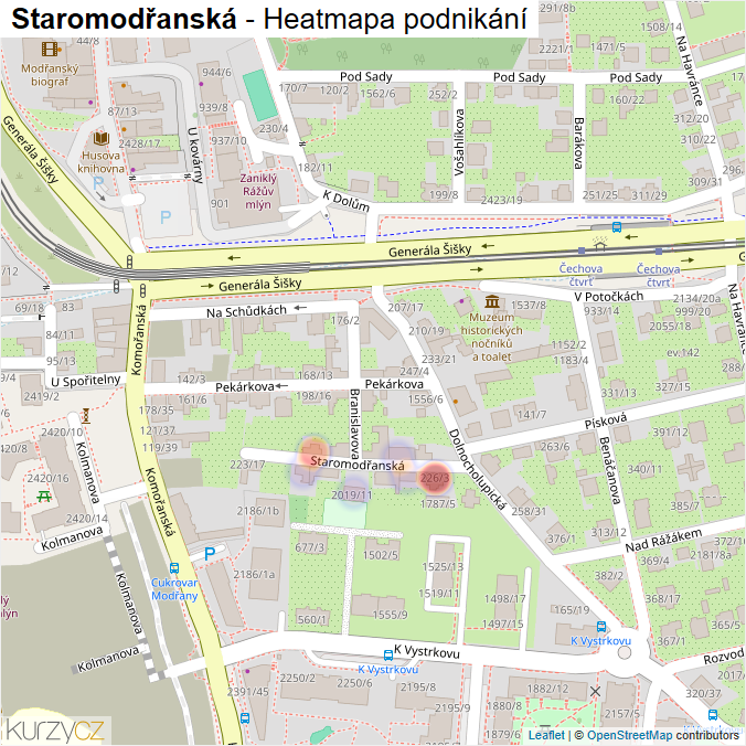 Mapa Staromodřanská - Firmy v ulici.