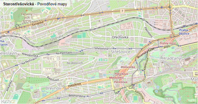 Starostřešovická - záplavové mapy stoleté vody