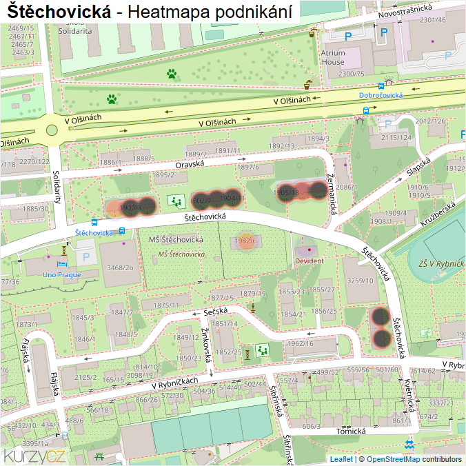 Mapa Štěchovická - Firmy v ulici.