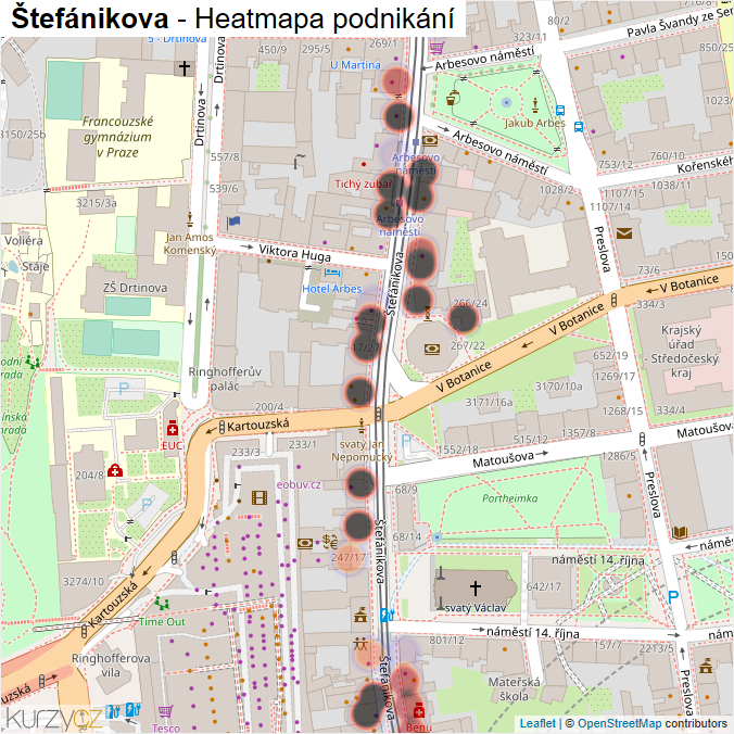 Mapa Štefánikova - Firmy v ulici.