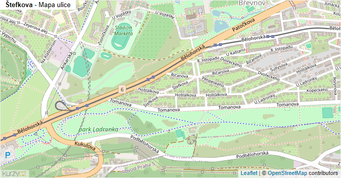 Štefkova - mapa ulice