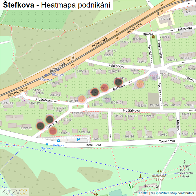 Mapa Štefkova - Firmy v ulici.