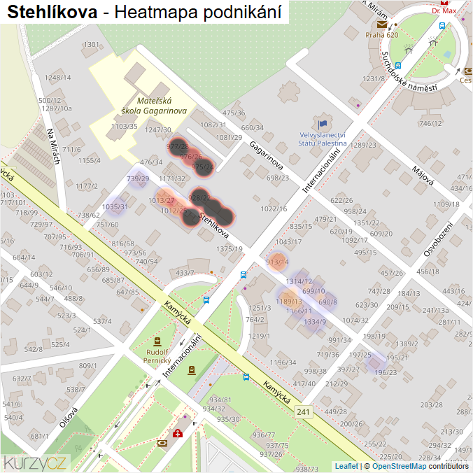 Mapa Stehlíkova - Firmy v ulici.