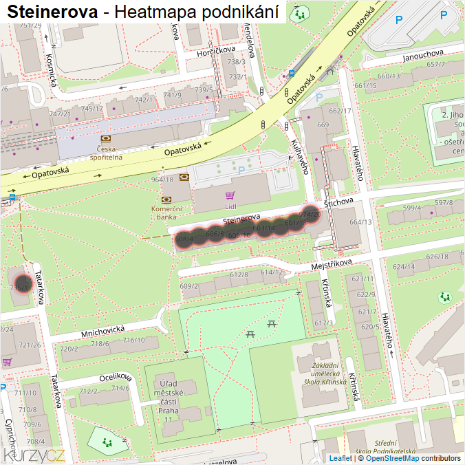 Mapa Steinerova - Firmy v ulici.