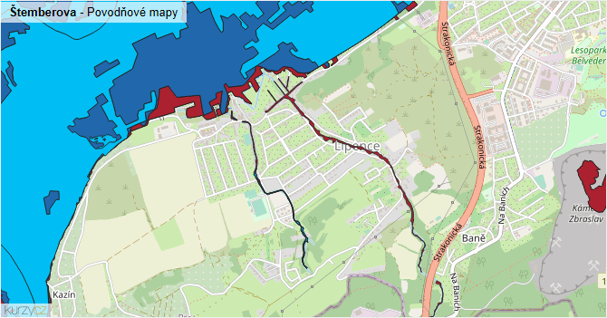 Štemberova - záplavové mapy stoleté vody