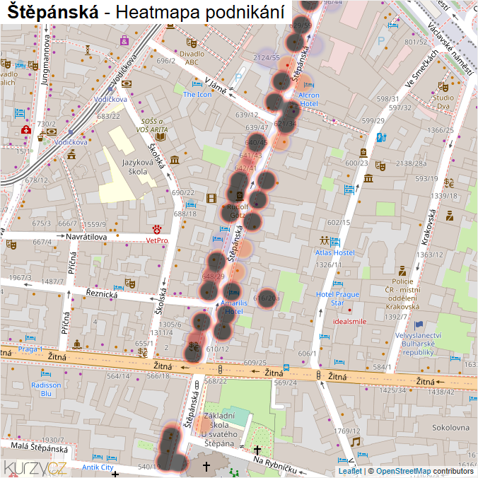 Mapa Štěpánská - Firmy v ulici.