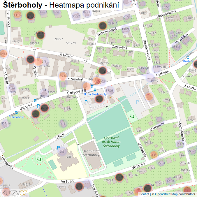 Mapa Štěrboholy - Firmy v části obce.