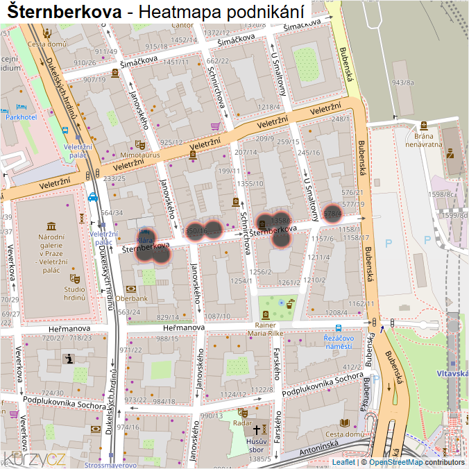 Mapa Šternberkova - Firmy v ulici.