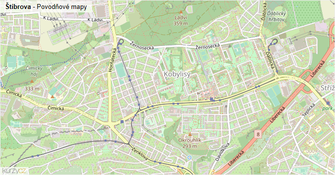 Štíbrova - záplavové mapy stoleté vody
