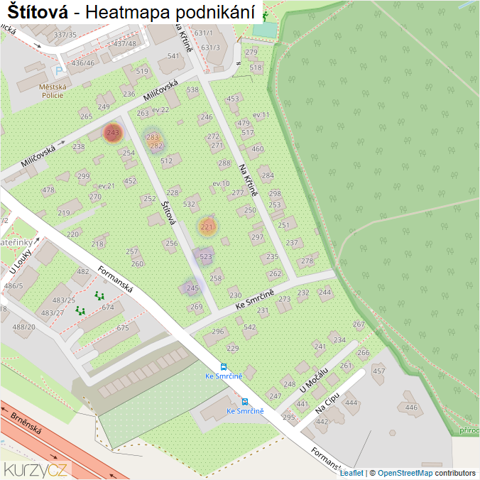 Mapa Štítová - Firmy v ulici.