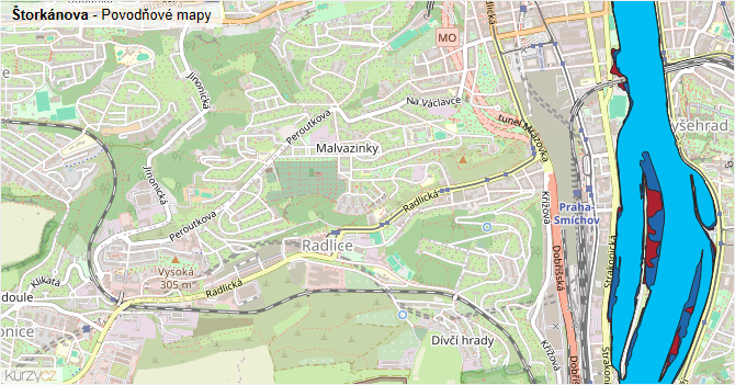 Štorkánova - záplavové mapy stoleté vody