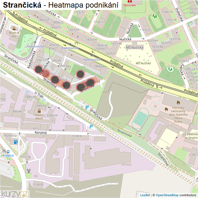 Mapa Strančická - Firmy v ulici.