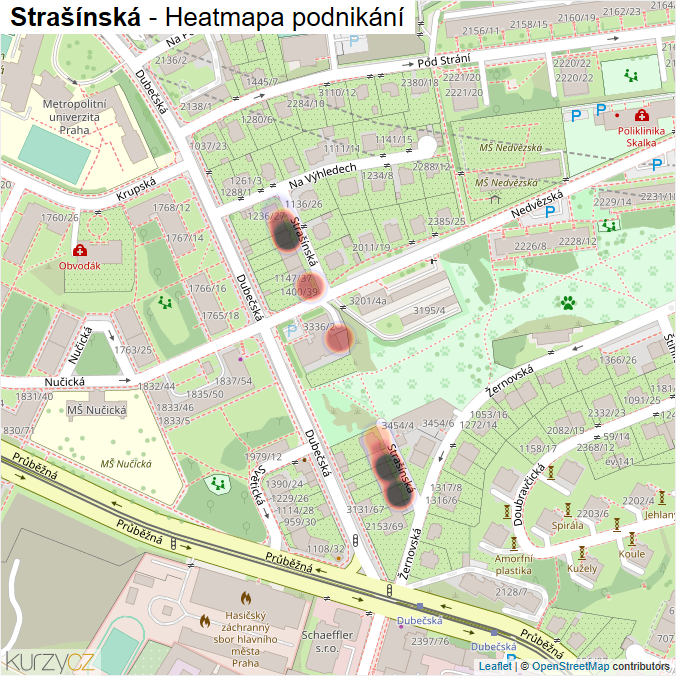Mapa Strašínská - Firmy v ulici.