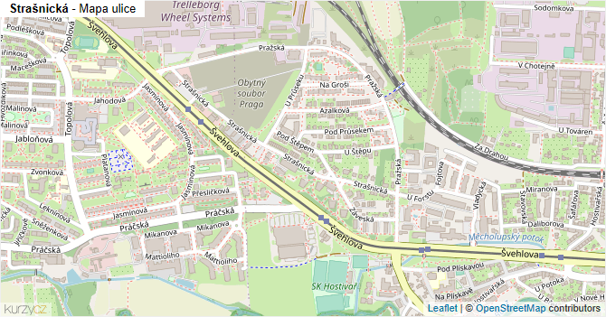 Strašnická - mapa ulice