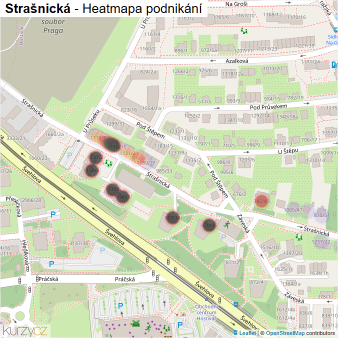 Mapa Strašnická - Firmy v ulici.
