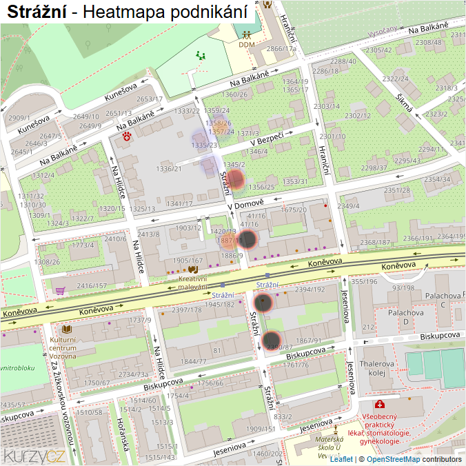 Mapa Strážní - Firmy v ulici.