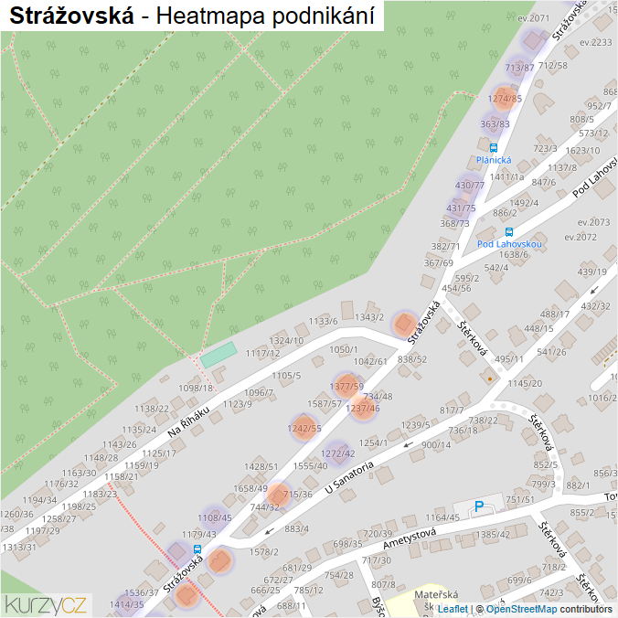 Mapa Strážovská - Firmy v ulici.