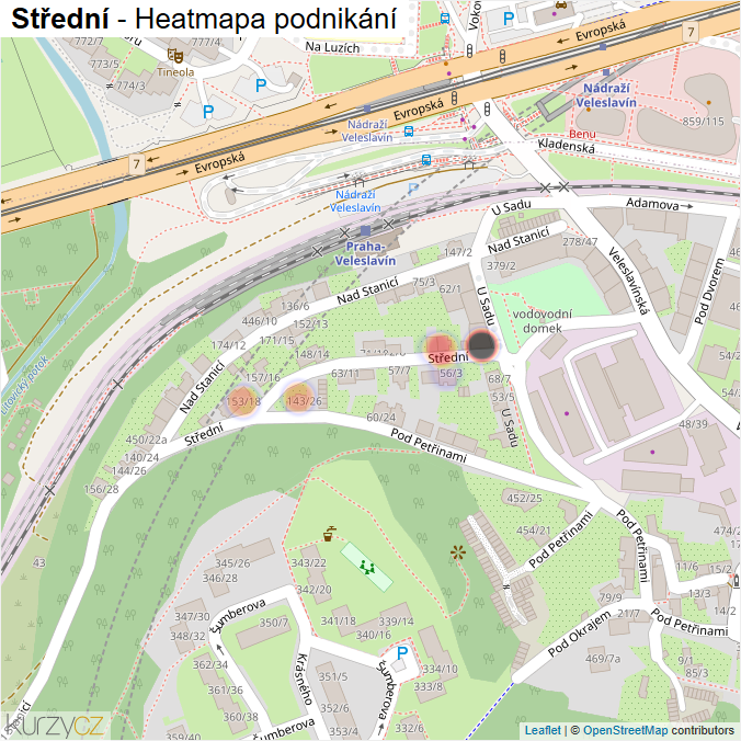 Mapa Střední - Firmy v ulici.