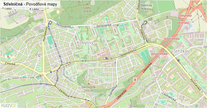 Střelničná - záplavové mapy stoleté vody