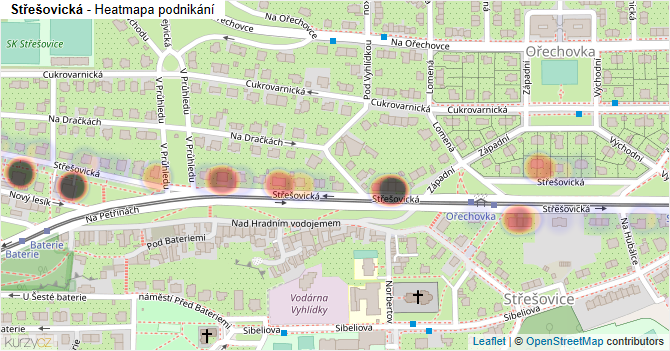 Střešovická - mapa podnikání