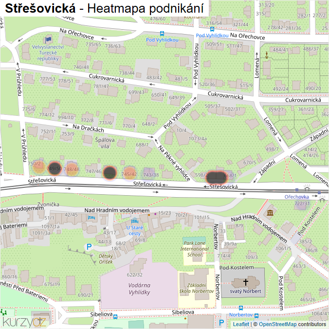 Mapa Střešovická - Firmy v ulici.