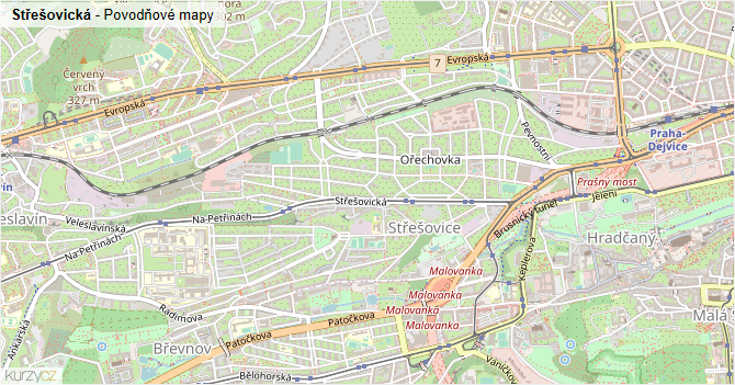 Střešovická - záplavové mapy stoleté vody