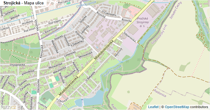 Strojická - mapa ulice