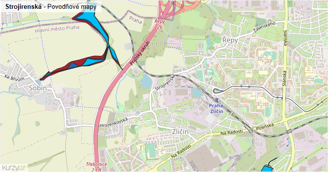 Strojírenská - záplavové mapy stoleté vody