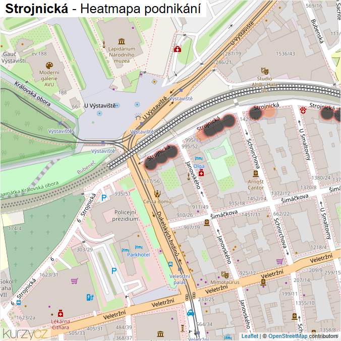 Mapa Strojnická - Firmy v ulici.