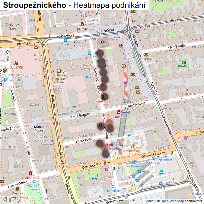 Mapa Stroupežnického - Firmy v ulici.