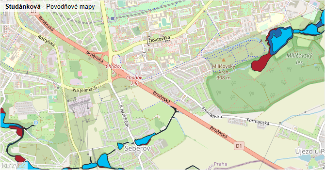 Studánková - záplavové mapy stoleté vody
