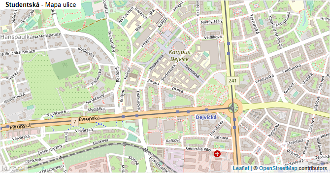 Studentská - mapa ulice
