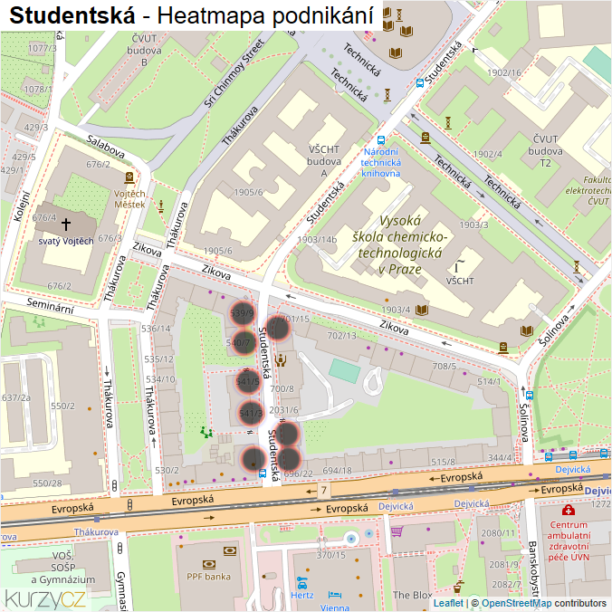 Mapa Studentská - Firmy v ulici.