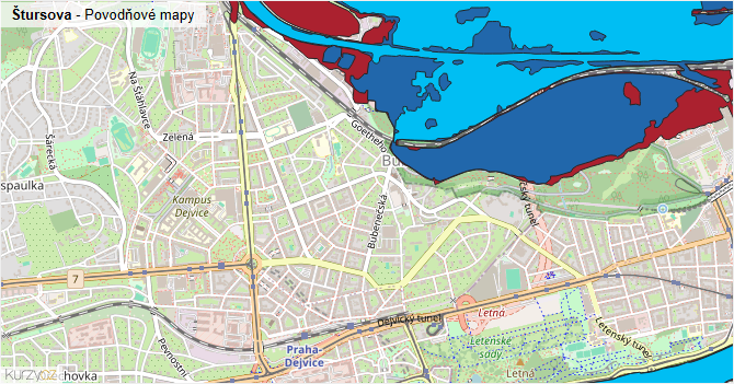 Štursova - záplavové mapy stoleté vody