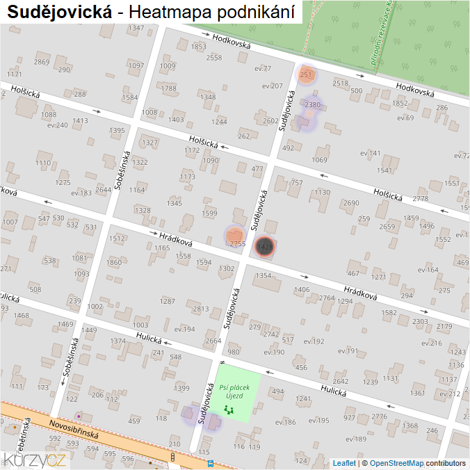 Mapa Sudějovická - Firmy v ulici.