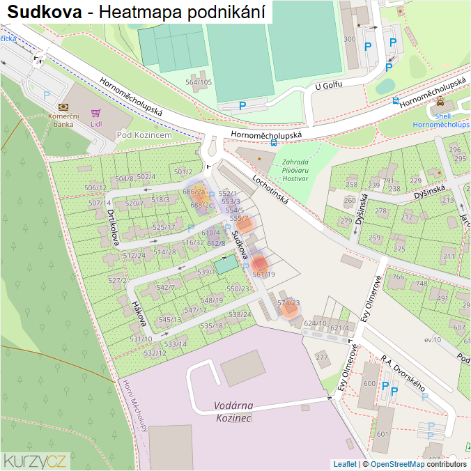 Mapa Sudkova - Firmy v ulici.