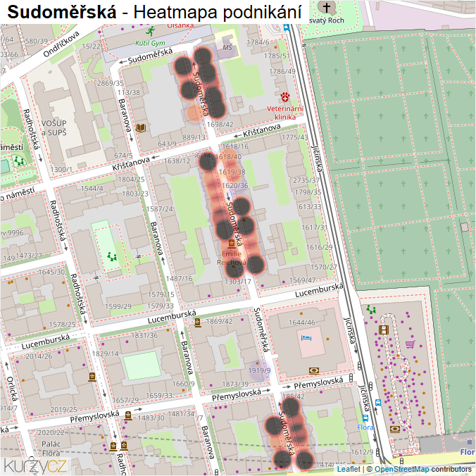 Mapa Sudoměřská - Firmy v ulici.