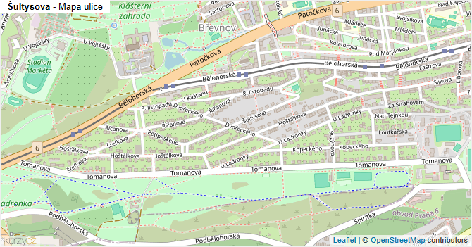 Šultysova - mapa ulice