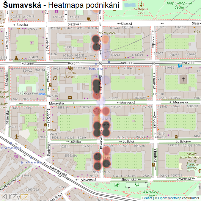 Mapa Šumavská - Firmy v ulici.