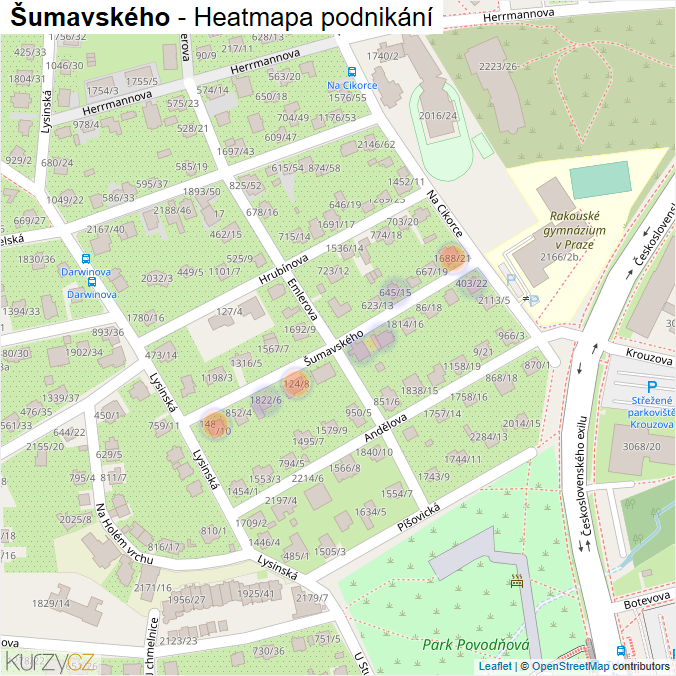 Mapa Šumavského - Firmy v ulici.