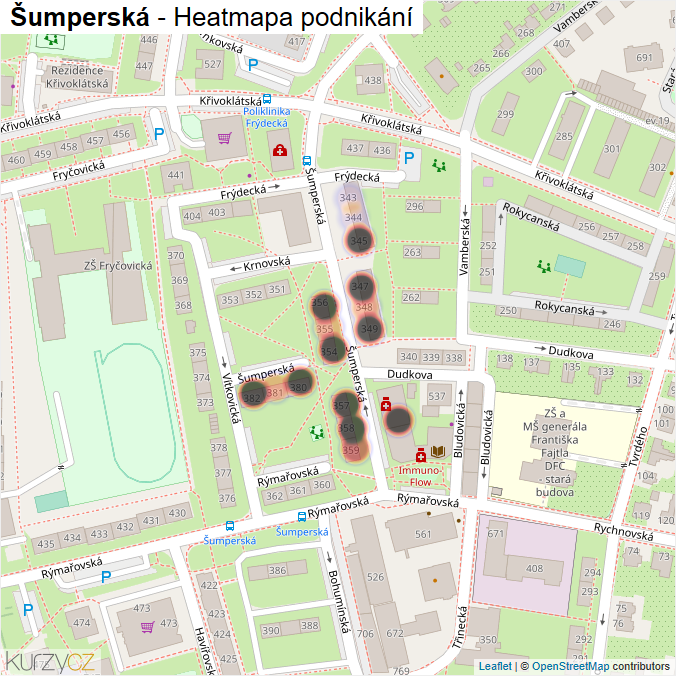 Mapa Šumperská - Firmy v ulici.