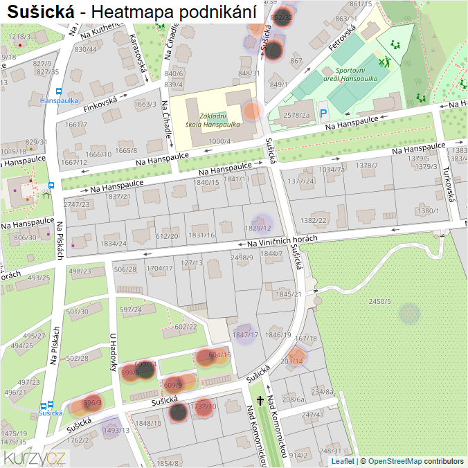Mapa Sušická - Firmy v ulici.