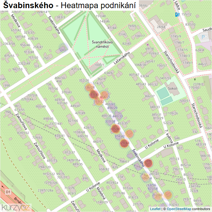 Mapa Švabinského - Firmy v ulici.