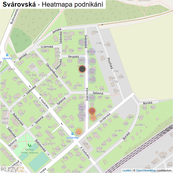 Mapa Svárovská - Firmy v ulici.