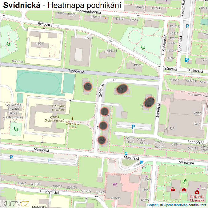Mapa Svídnická - Firmy v ulici.