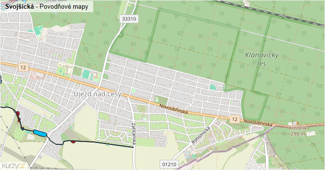 Svojšická - záplavové mapy stoleté vody