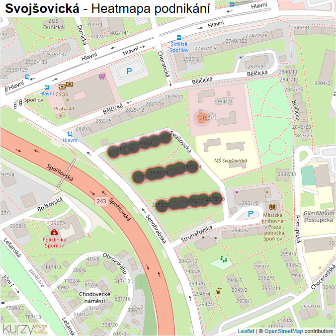 Mapa Svojšovická - Firmy v ulici.