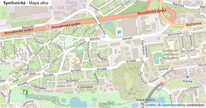 Symfonická - mapa ulice