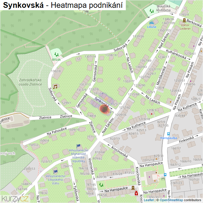 Mapa Synkovská - Firmy v ulici.