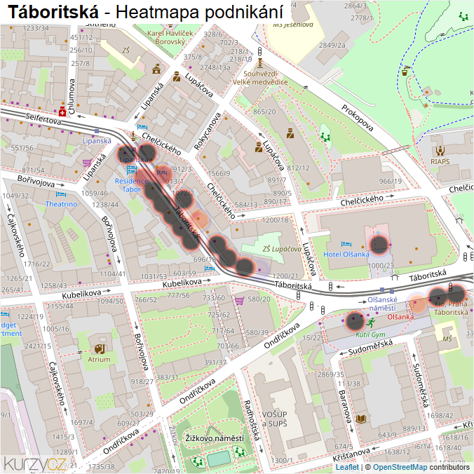 Mapa Táboritská - Firmy v ulici.